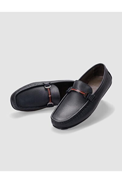Cabani Hakiki Deri Lacivert Tokalı Erkek Loafer