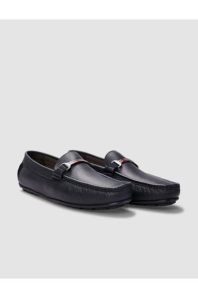 Cabani Genuine Leather Navy Blue Buckle Men's Loafer