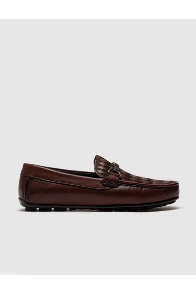 Cabani Genuine Leather Belted Brown Men's Loafer Shoes