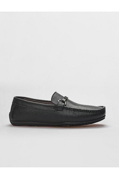 Cabani Genuine Leather Black Buckle Detailed Men's Loafer