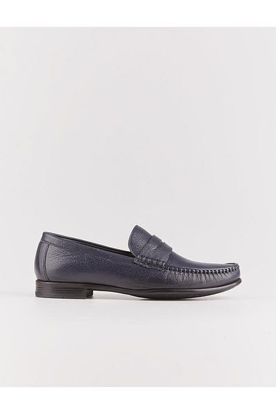 Cabani Men's Genuine Leather Rubber Sole Navy Blue Loafer Shoes