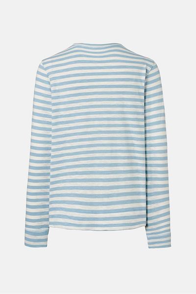 Tchibo Women Crew Neck Stripe Long Sleeve Sweatshirt, White and Blue
