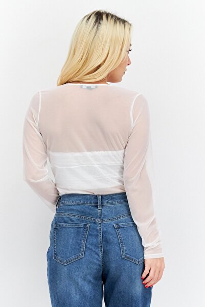 INC Women Textured Long Sleeve Bodysuit, Off White