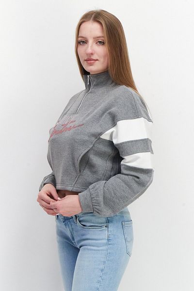 Juicy Couture Women Mock Neck Long Sleeve Graphic Print Sweatshirt, Grey