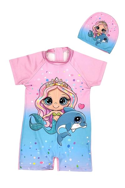 Lolliboomkids Mermaid Dolphin Print - Back Zippered Boned Swimsuit Set