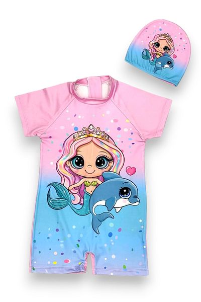 Lolliboomkids Mermaid Dolphin Print - Back Zippered Boned Swimsuit Set