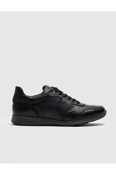 Cabani Genuine Leather Black Lace-Up Men's Sports Shoes