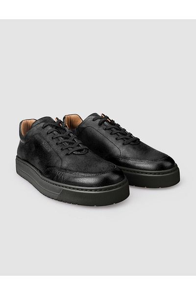 Cabani 100% Genuine Leather Black Lace-Up Men's Sports Shoes