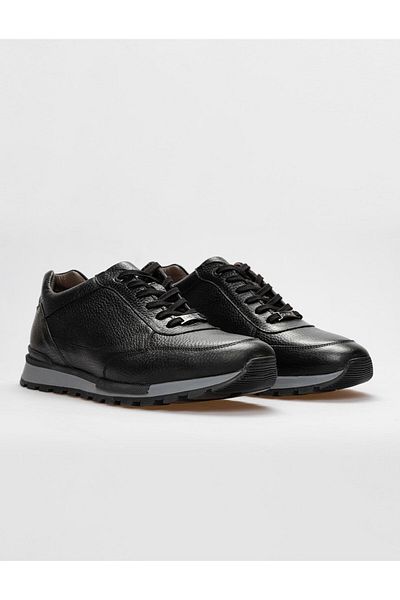 Cabani Genuine Leather Black Lace-Up Men's Sports Shoes
