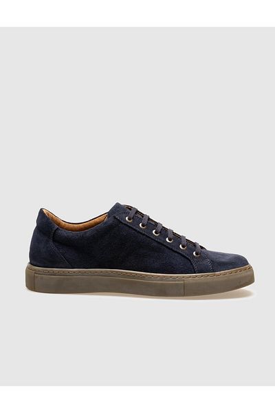 Cabani Genuine Leather Navy Blue Suede Lace-Up Men's Sports Shoes