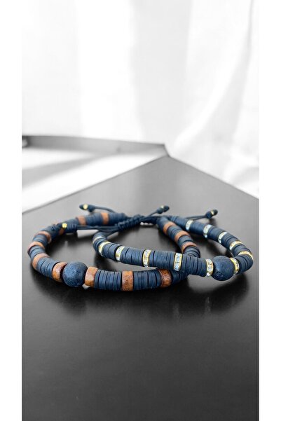 Bensei Takı Dükkanı Bensei Dear Bracelet, Set of 2. Fimo Beads, Natural Wood ...