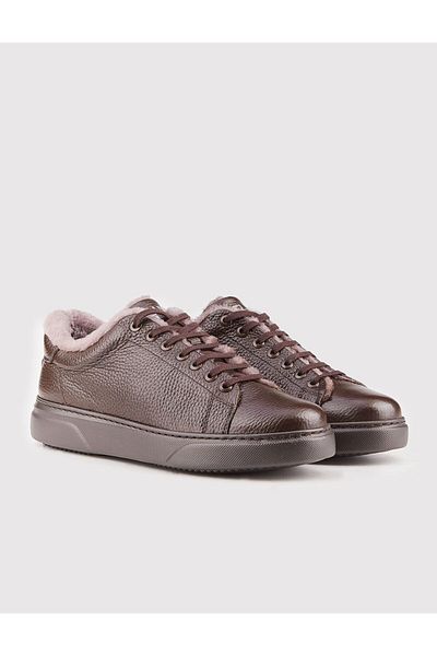 Cabani Genuine Leather Brown Lace-Up Fur Men's Sports Shoes
