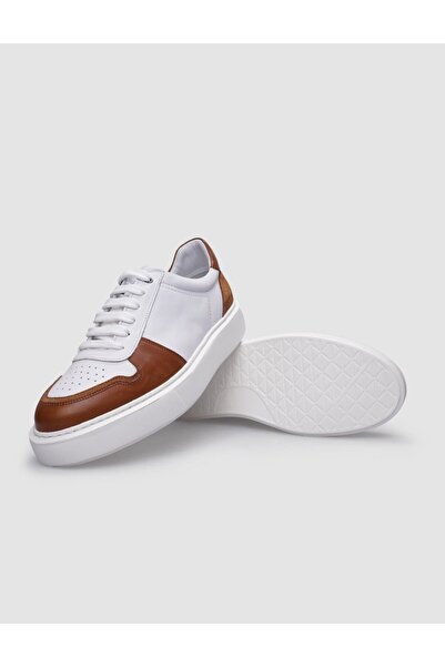 Cabani White Tan 100% Genuine Leather Men's Sneakers