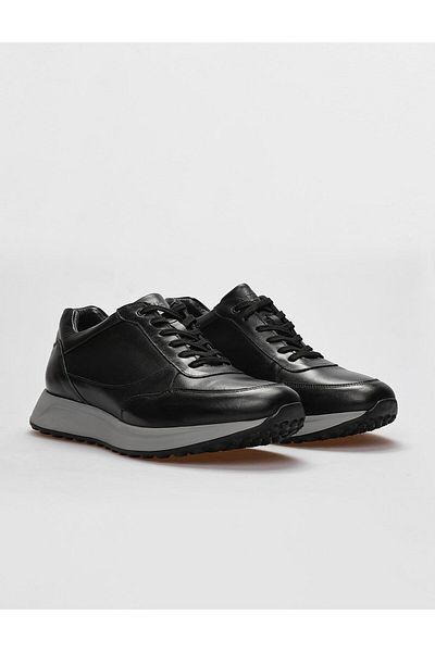Cabani Genuine Leather Black Lace-Up Men's Sports Shoes