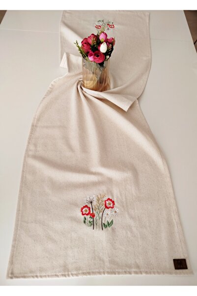 denizli hatırası Buldan Raw Linen Authentic Squishy Embroidered 45X145 cm Runner