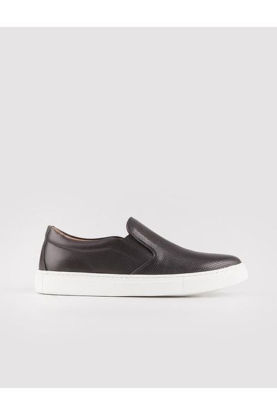 Cabani Rubber White Sole Genuine Leather Black Men's Sports Shoes