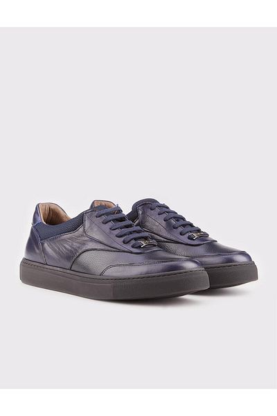 Cabani Genuine Leather Navy Blue Lace-Up Men's Sports Shoes