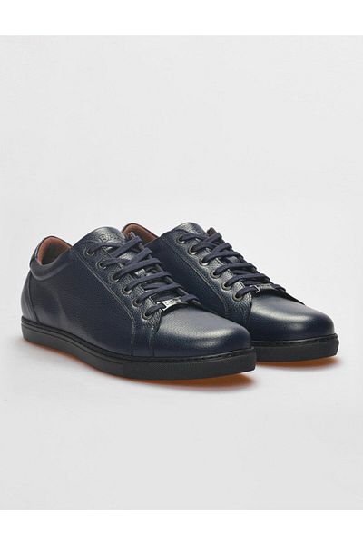 Cabani Genuine Leather Navy Blue Lace-Up Men's Sneakers
