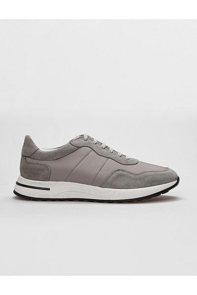 Cabani Genuine Leather Gray Lace-Up Men's Sports Shoes