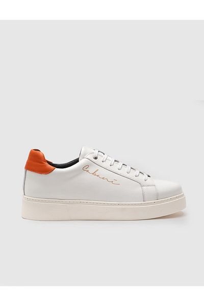 Cabani Genuine Leather White-orange Lace-up Men's Sneakers