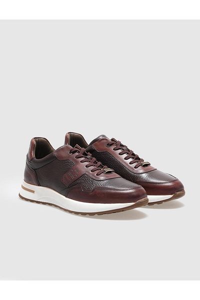 Cabani Genuine Leather Brown Lace-Up Men's Sports Shoes