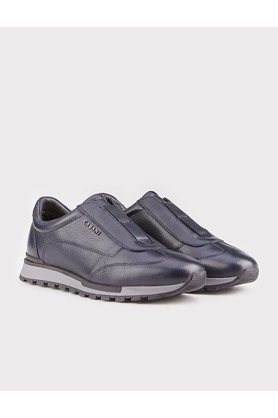 Cabani Laceless Genuine Leather Navy Blue Fur Men's Sports Shoes