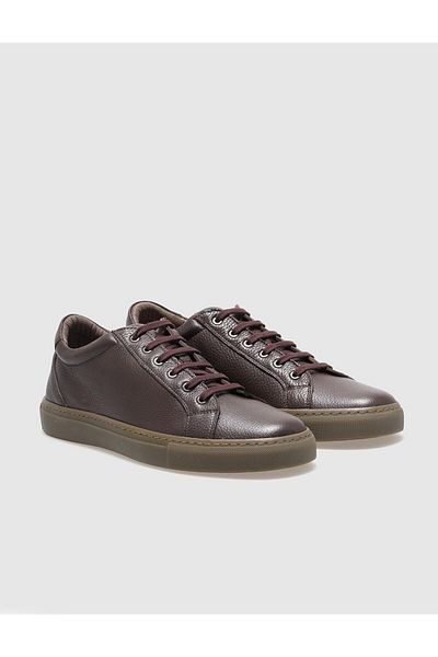 Cabani Genuine Leather Brown Lace-Up Men's Sneakers