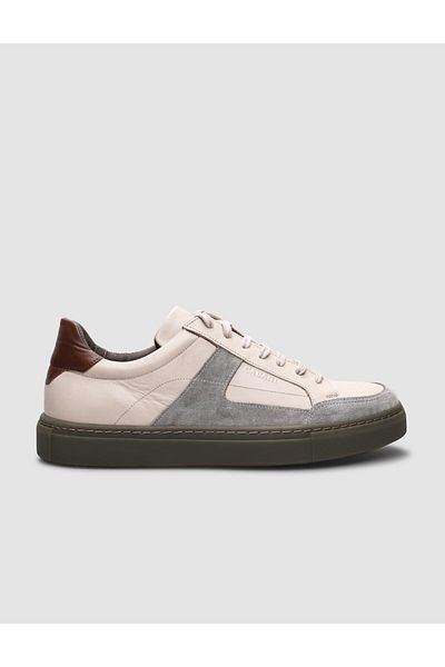 Cabani 100% Genuine Leather Beige Lace-Up Men's Sports Shoes