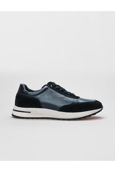 Cabani Genuine Leather Navy Blue Lace-Up Men's Sports Shoes