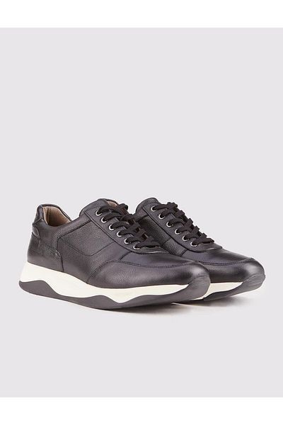 Cabani Men's Genuine Leather Ready Sole Black Lace-Up Sports Shoes