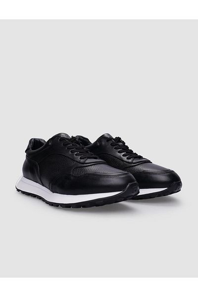 Cabani Black Genuine Leather - 100% Lace-Up Men's Sports Shoes