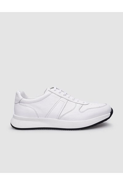 Cabani Men's Sneakers - 100% Genuine Leather, White, Lace-up