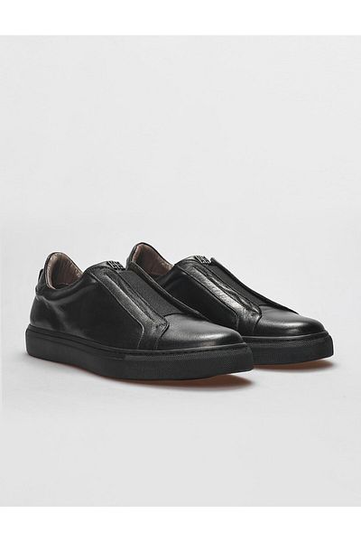 Cabani Genuine Leather Black Elastic Men's Sports Shoes