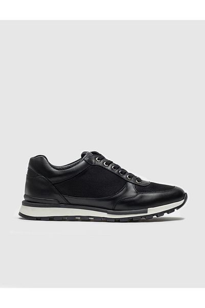 Cabani Genuine Leather Black Lace-Up Men's Sports Shoes