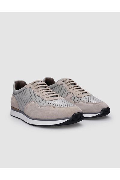 Cabani Beige Suede 100% Genuine Leather Men's Sneakers - Lace-up