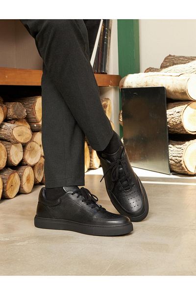 Cabani Genuine Leather Men's Black Sports Lace-Up Shoes