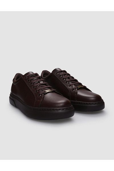 Cabani 100% Genuine Leather Brown Lace-Up Men's Sneakers