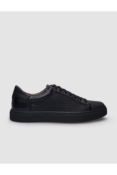 Cabani Black Patterned 100% Genuine Leather Men's Sneakers - Lace-up