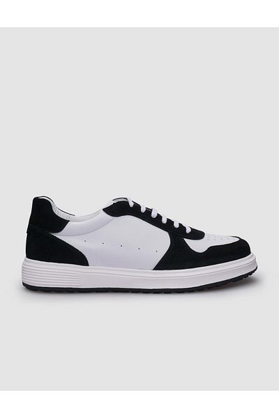 Cabani Men's Sneakers - 100% Genuine Leather, White and Black Lace-up