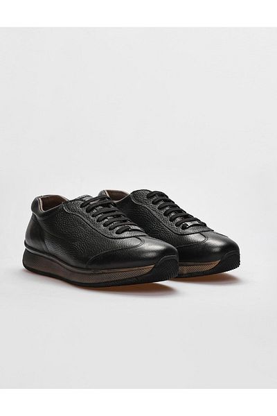 Cabani Genuine Leather Black Lace-Up Men's Sports Shoes