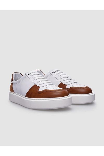Cabani White Tan 100% Genuine Leather Men's Sneakers