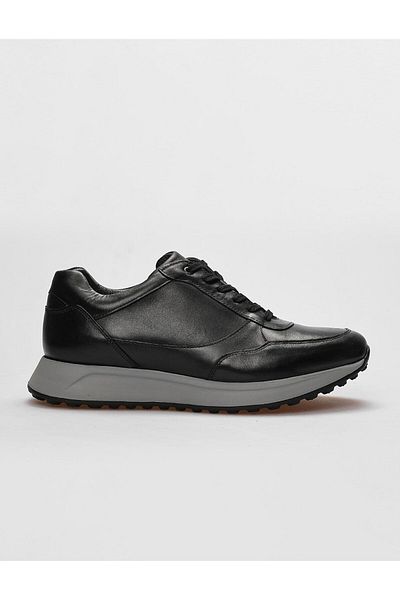 Cabani Genuine Leather Black Lace-Up Men's Sports Shoes