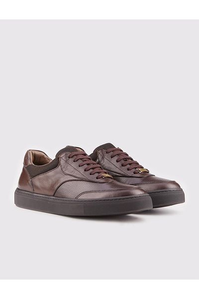 Cabani Genuine Leather Brown Lace-Up Men's Sports Shoes