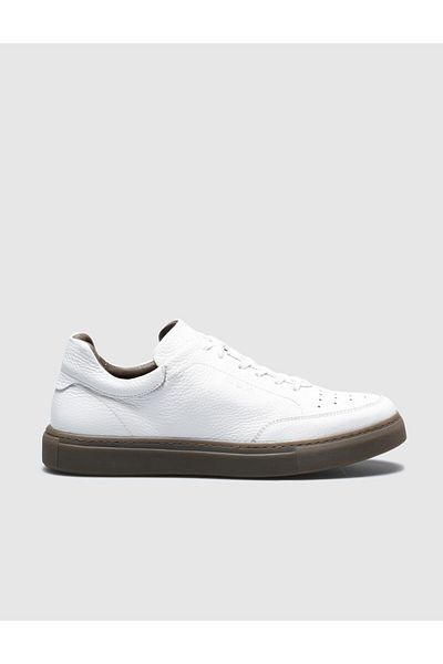 Cabani Genuine Leather White Lace-Up Men's Sports Shoes