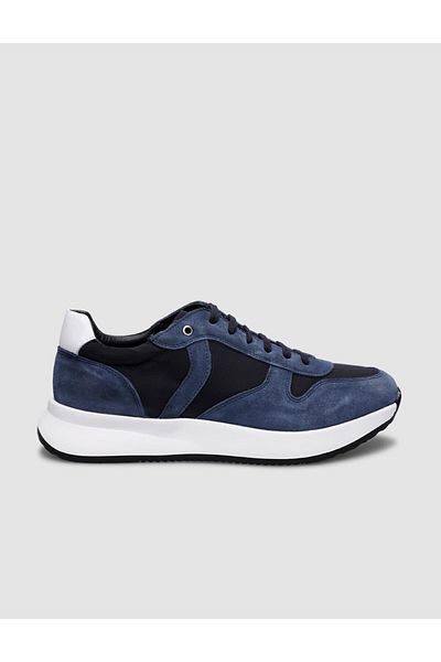 Cabani Men's Sneakers - 100% Genuine Leather, Blue Suede, Lace-up