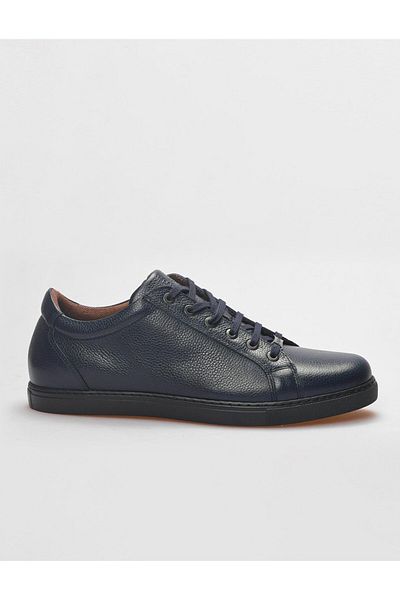 Cabani Genuine Leather Navy Blue Lace-Up Men's Sneakers