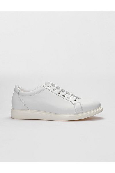 Cabani Genuine Leather White Lace-Up Men's Sports Shoes