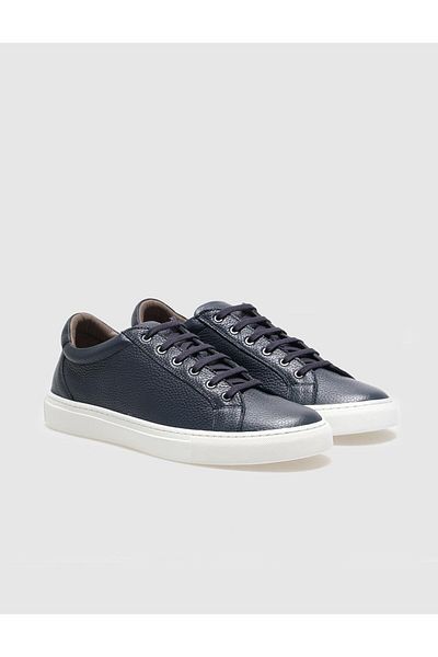 Cabani Genuine Leather Navy Blue Lace-Up Men's Sneakers