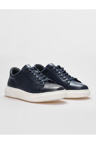 Cabani Genuine Leather Navy Blue Lace-Up Men's Sports Shoes