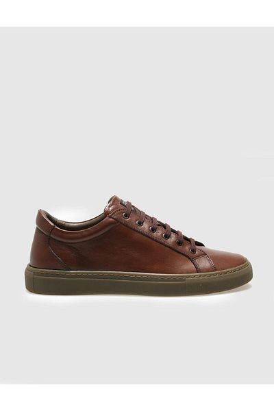 Cabani Genuine Leather Tan Lace-Up Men's Sneakers